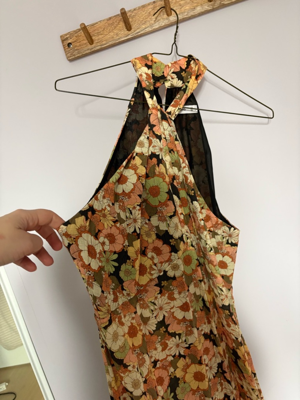 Mango Floral Halter Midi Dress in Peach and Olive - Picture 4 of 6